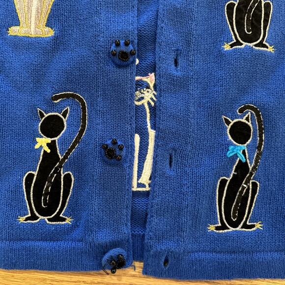 Berek Cardigan Sweater Large Embroidered Cats Beaded Paw Buttons Artsy Unique - Picture 6 of 12